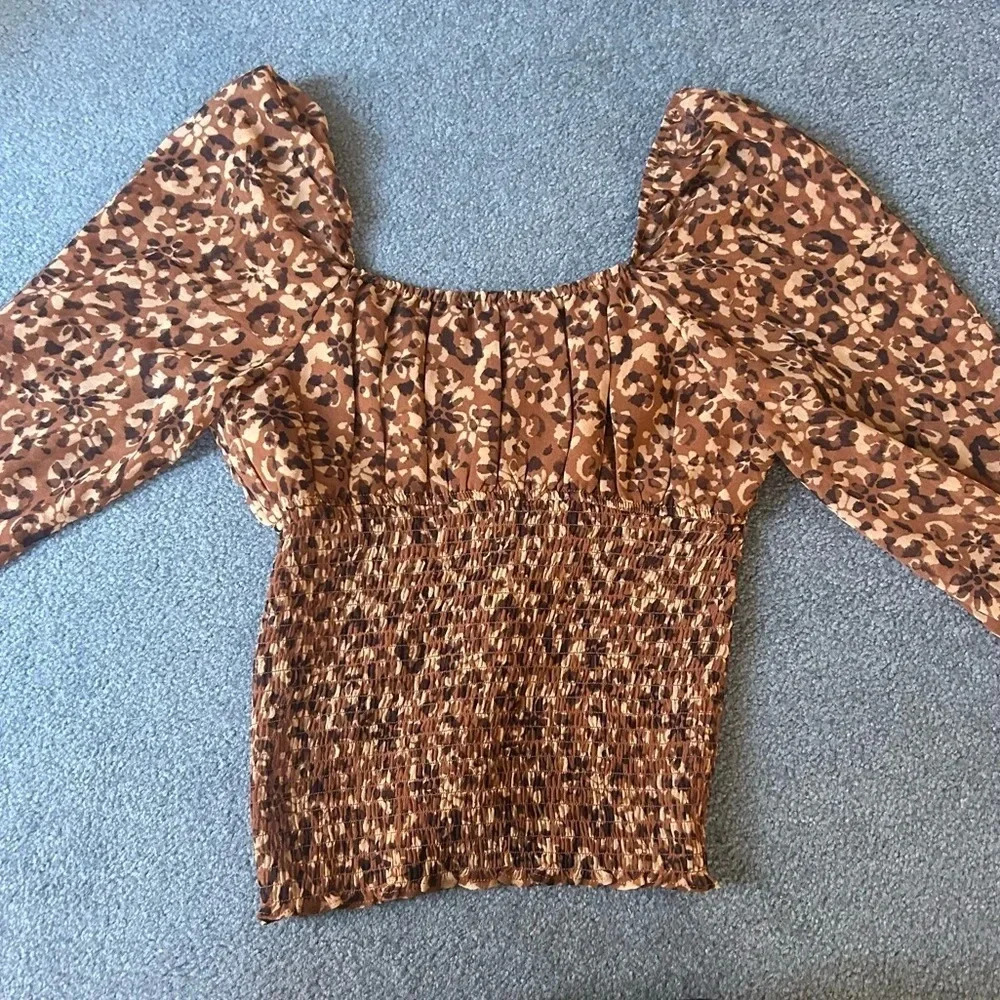 Steve Madden Fall Pattern Blouse Deep V Neck Ruch… - image 2